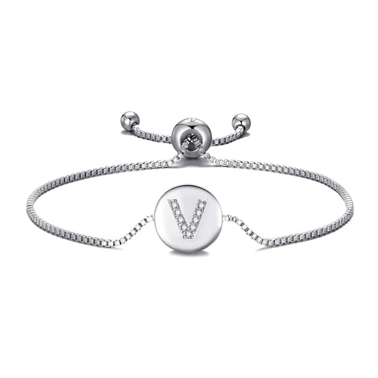 Initial Friendship Bracelet Letter V Created with Zircondia® Crystals - Philip Jones Jewellery