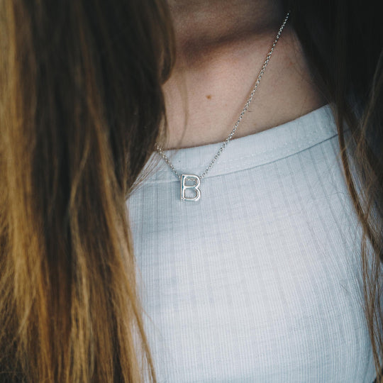 Initial Necklace Letter B Created with Zircondia® Crystals - Philip Jones Jewellery