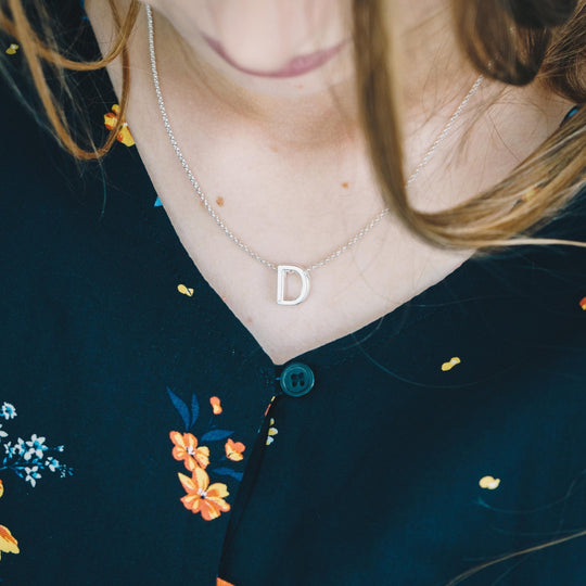 Initial Necklace Letter D Created with Zircondia® Crystals - Philip Jones Jewellery