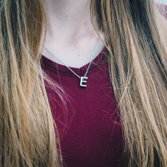 Initial Necklace Letter E Created with Zircondia® Crystals - Philip Jones Jewellery