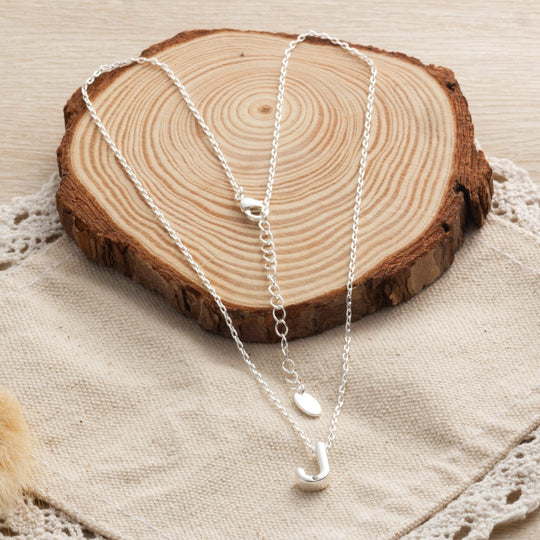 Initial Necklace Letter J Created with Zircondia® Crystals - Philip Jones Jewellery