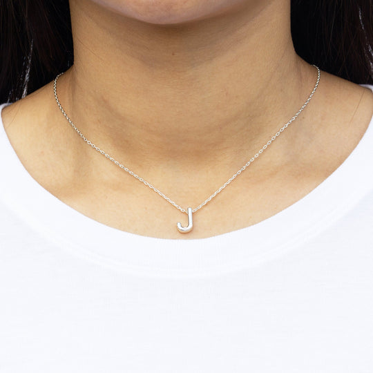 Initial Necklace Letter J Created with Zircondia® Crystals - Philip Jones Jewellery