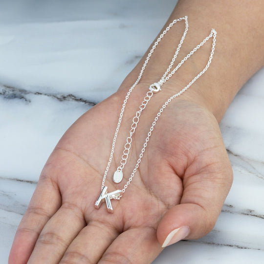 Initial Necklace Letter K Created with Zircondia® Crystals - Philip Jones Jewellery