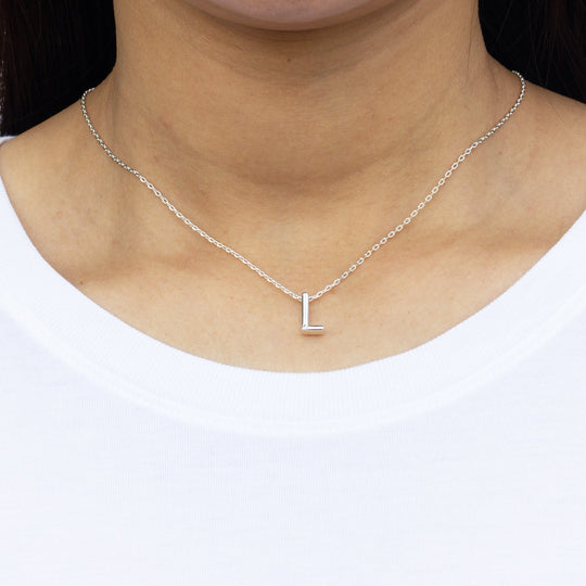 Initial Necklace Letter L Created with Zircondia® Crystals - Philip Jones Jewellery