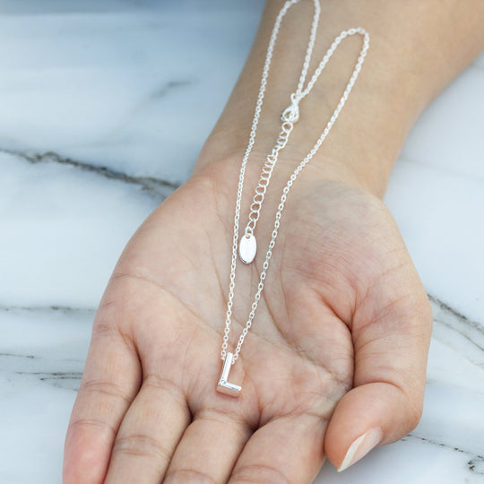 Initial Necklace Letter L Created with Zircondia® Crystals - Philip Jones Jewellery