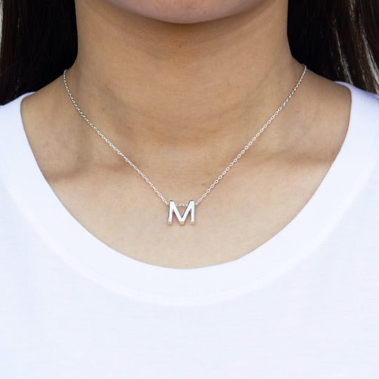 Initial Necklace Letter M Created with Zircondia® Crystals - Philip Jones Jewellery