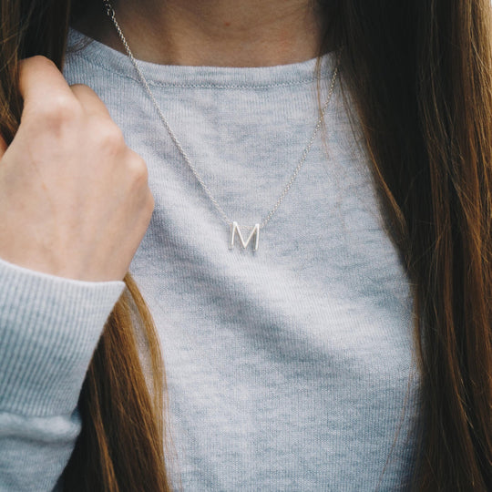 Initial Necklace Letter M Created with Zircondia® Crystals - Philip Jones Jewellery