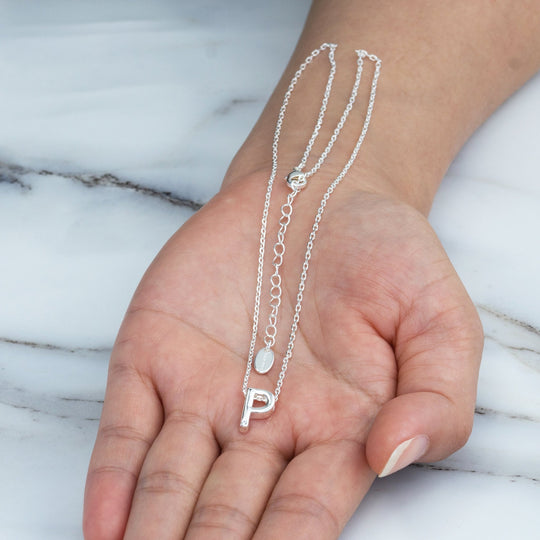 Initial Necklace Letter P Created with Zircondia® Crystals - Philip Jones Jewellery