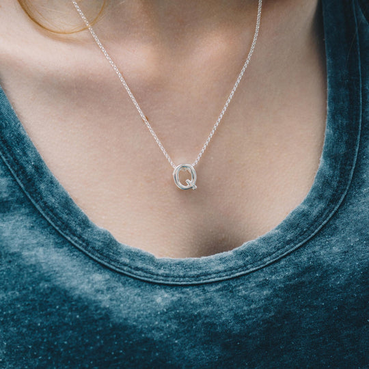 Initial Necklace Letter Q Created with Zircondia® Crystals - Philip Jones Jewellery