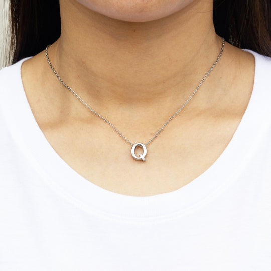 Initial Necklace Letter Q Created with Zircondia® Crystals - Philip Jones Jewellery