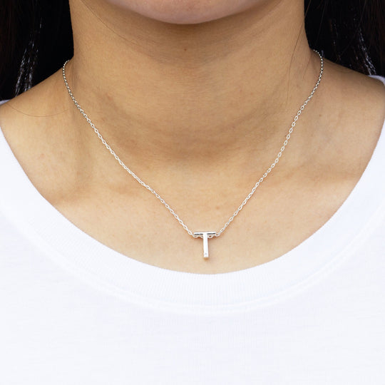 Initial Necklace Letter T Created with Zircondia® Crystals - Philip Jones Jewellery