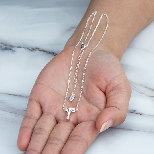 Initial Necklace Letter T Created with Zircondia® Crystals - Philip Jones Jewellery