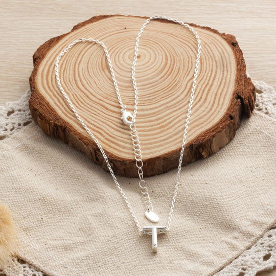 Initial Necklace Letter T Created with Zircondia® Crystals - Philip Jones Jewellery