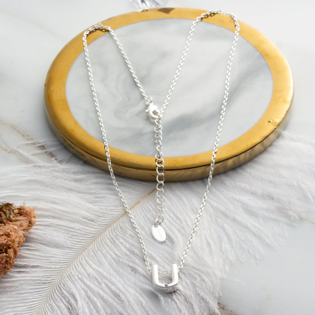 Initial Necklace Letter U Created with Zircondia® Crystals - Philip Jones Jewellery