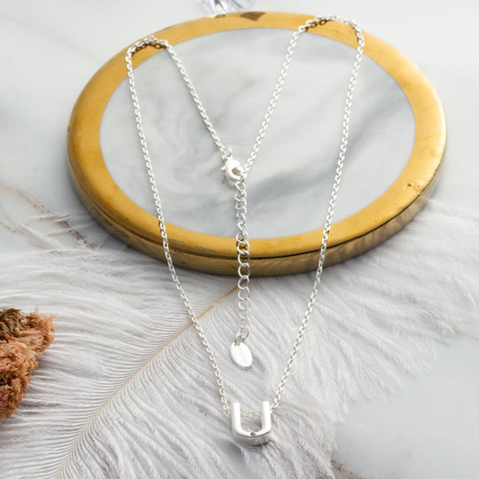 Initial Necklace Letter U Created with Zircondia® Crystals - Philip Jones Jewellery