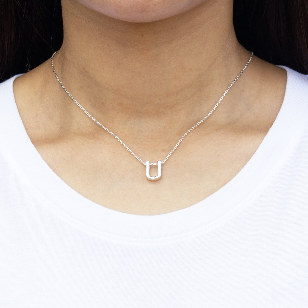Initial Necklace Letter U Created with Zircondia® Crystals - Philip Jones Jewellery