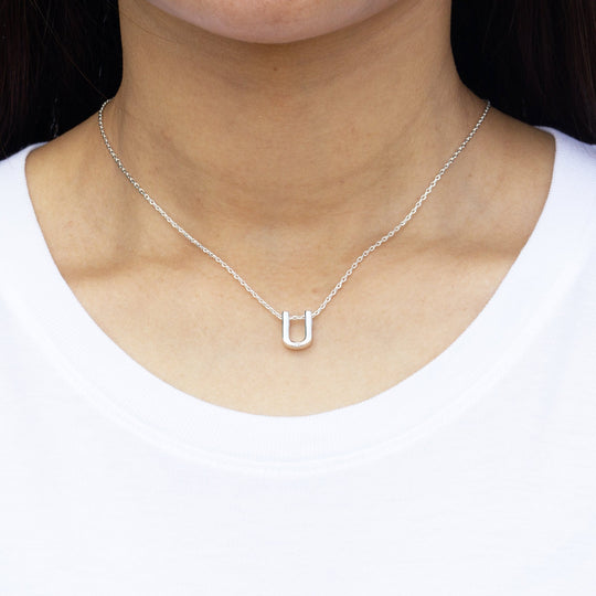 Initial Necklace Letter U Created with Zircondia® Crystals - Philip Jones Jewellery