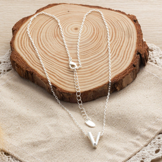 Initial Necklace Letter V Created with Zircondia® Crystals - Philip Jones Jewellery