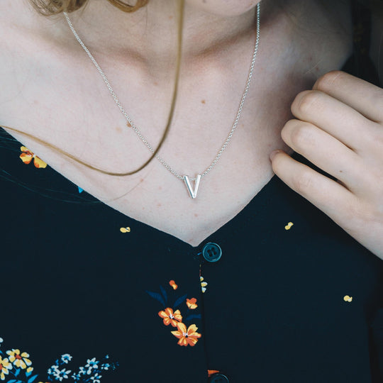 Initial Necklace Letter V Created with Zircondia® Crystals - Philip Jones Jewellery