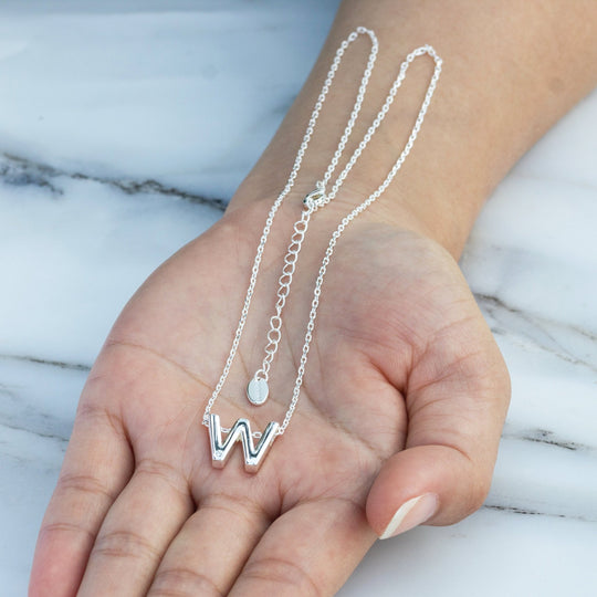 Initial Necklace Letter W Created with Zircondia® Crystals - Philip Jones Jewellery