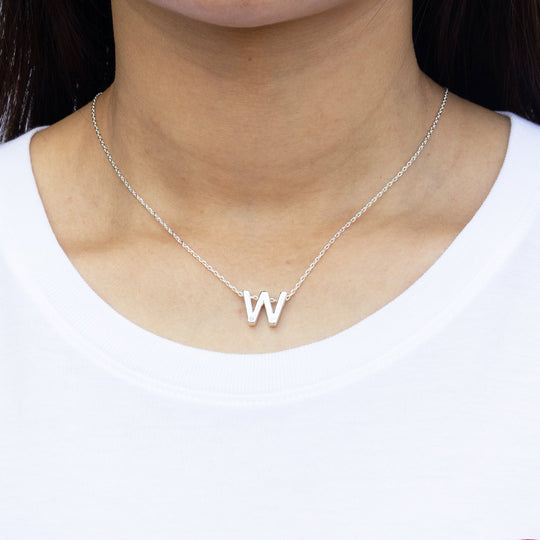 Initial Necklace Letter W Created with Zircondia® Crystals - Philip Jones Jewellery