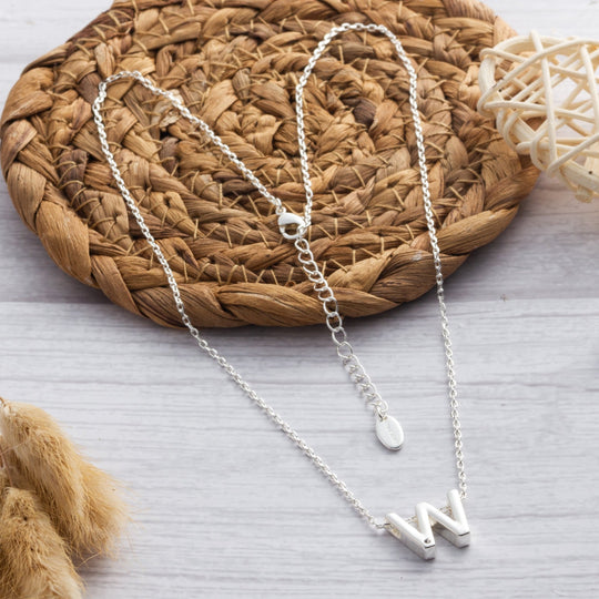 Initial Necklace Letter W Created with Zircondia® Crystals - Philip Jones Jewellery