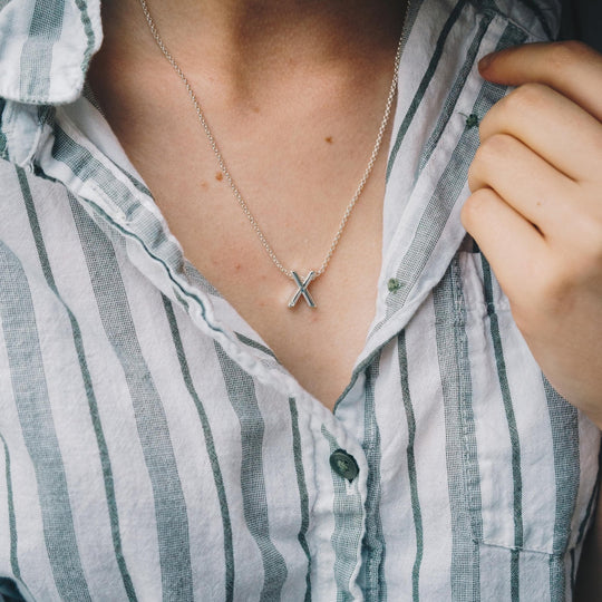 Initial Necklace Letter X Created with Zircondia® Crystals - Philip Jones Jewellery