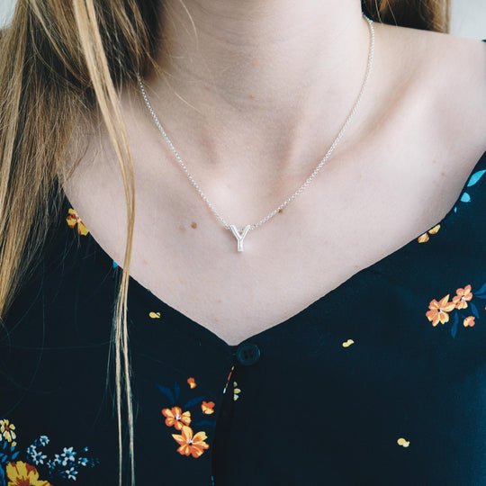 Initial Necklace Letter Y Created with Zircondia® Crystals - Philip Jones Jewellery
