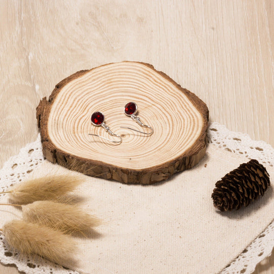 January Birthstone Drop Earrings Created with Garnet Zircondia® Crystals - Philip Jones Jewellery