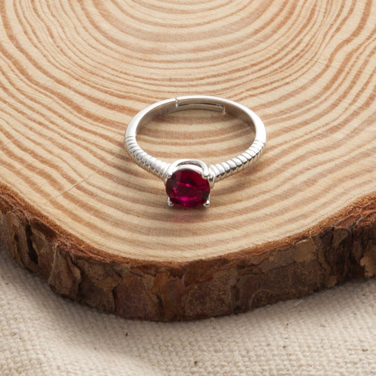 January (Garnet) Adjustable Birthstone Ring Created with Zircondia® Crystals - Philip Jones Jewellery
