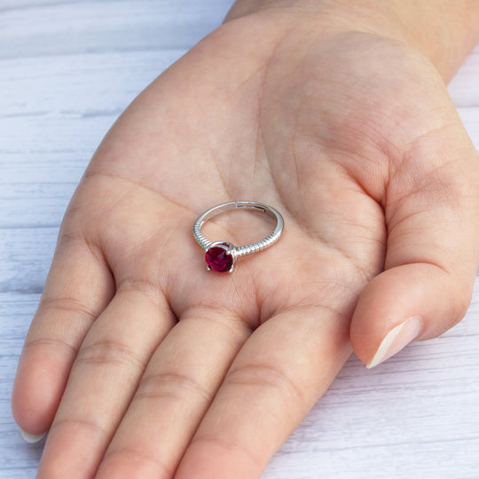 January (Garnet) Adjustable Birthstone Ring Created with Zircondia® Crystals - Philip Jones Jewellery