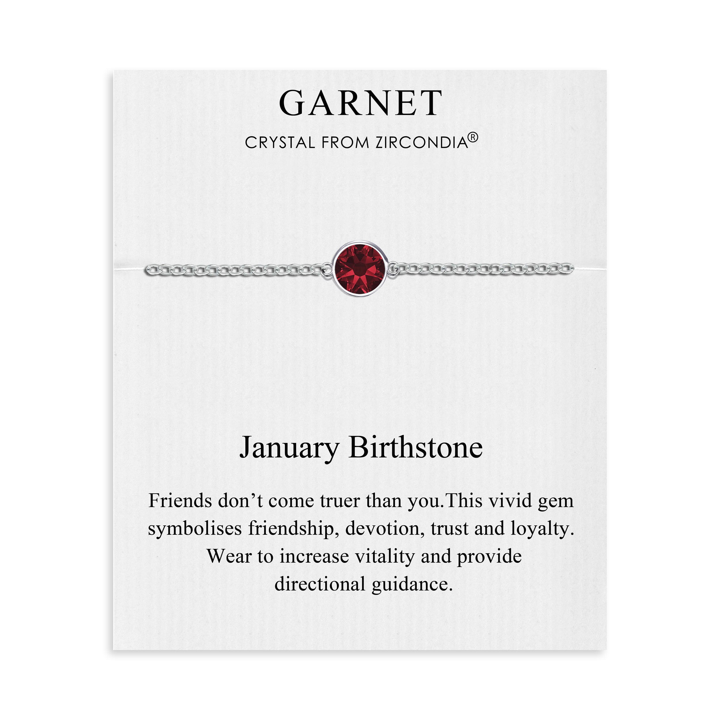 January (Garnet) Birthstone Anklet Created with Zircondia® Crystals by Philip Jones Jewellery