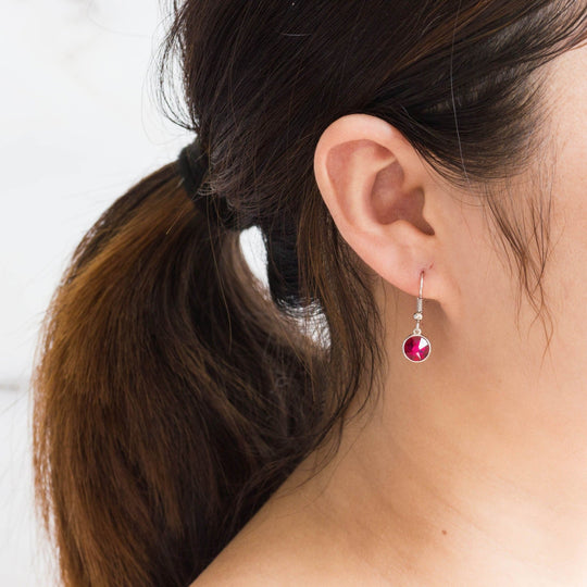 July Birthstone Drop Earrings Created with Ruby Zircondia® Crystals - Philip Jones Jewellery