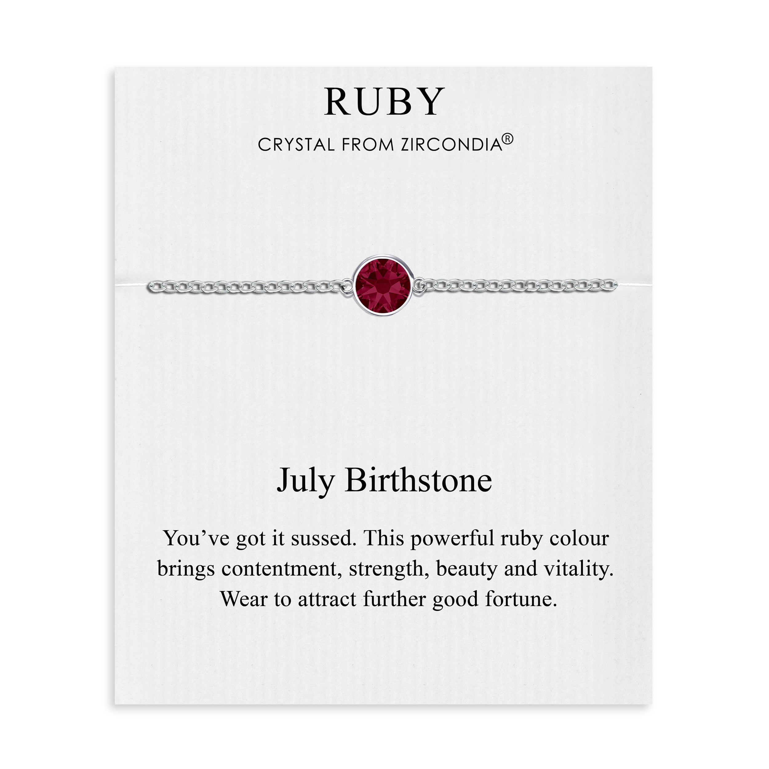 July (Ruby) Birthstone Anklet Created with Zircondia® Crystals by Philip Jones Jewellery