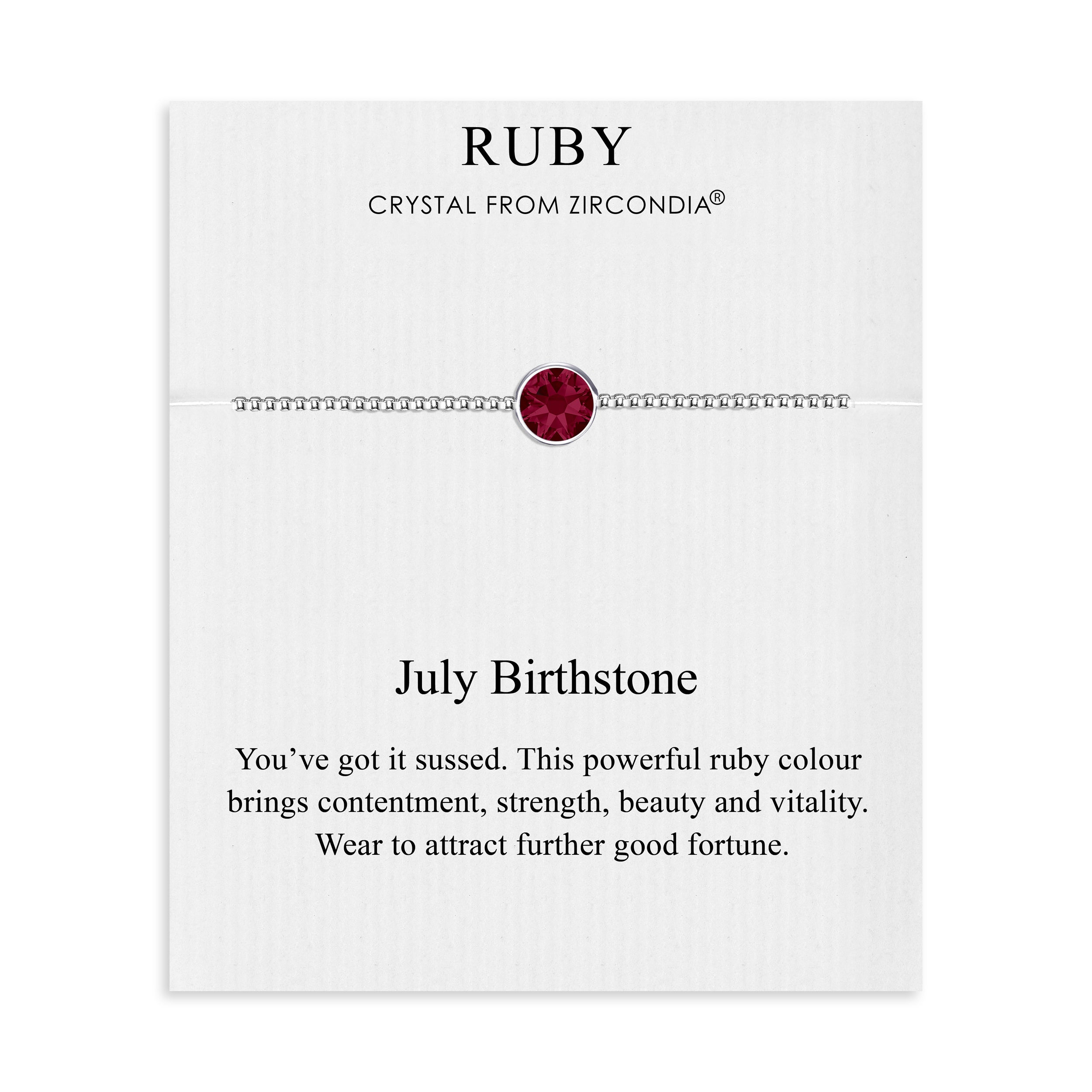 July (Ruby) Birthstone Bracelet Created with Zircondia® Crystals by Philip Jones Jewellery