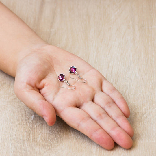 June Birthstone Drop Earrings Created with Alexandrite Zircondia® Crystals - Philip Jones Jewellery