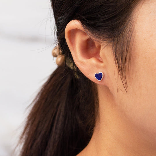 Lapis Heart Stud Earrings with Quote Card - Philip Jones Jewellery