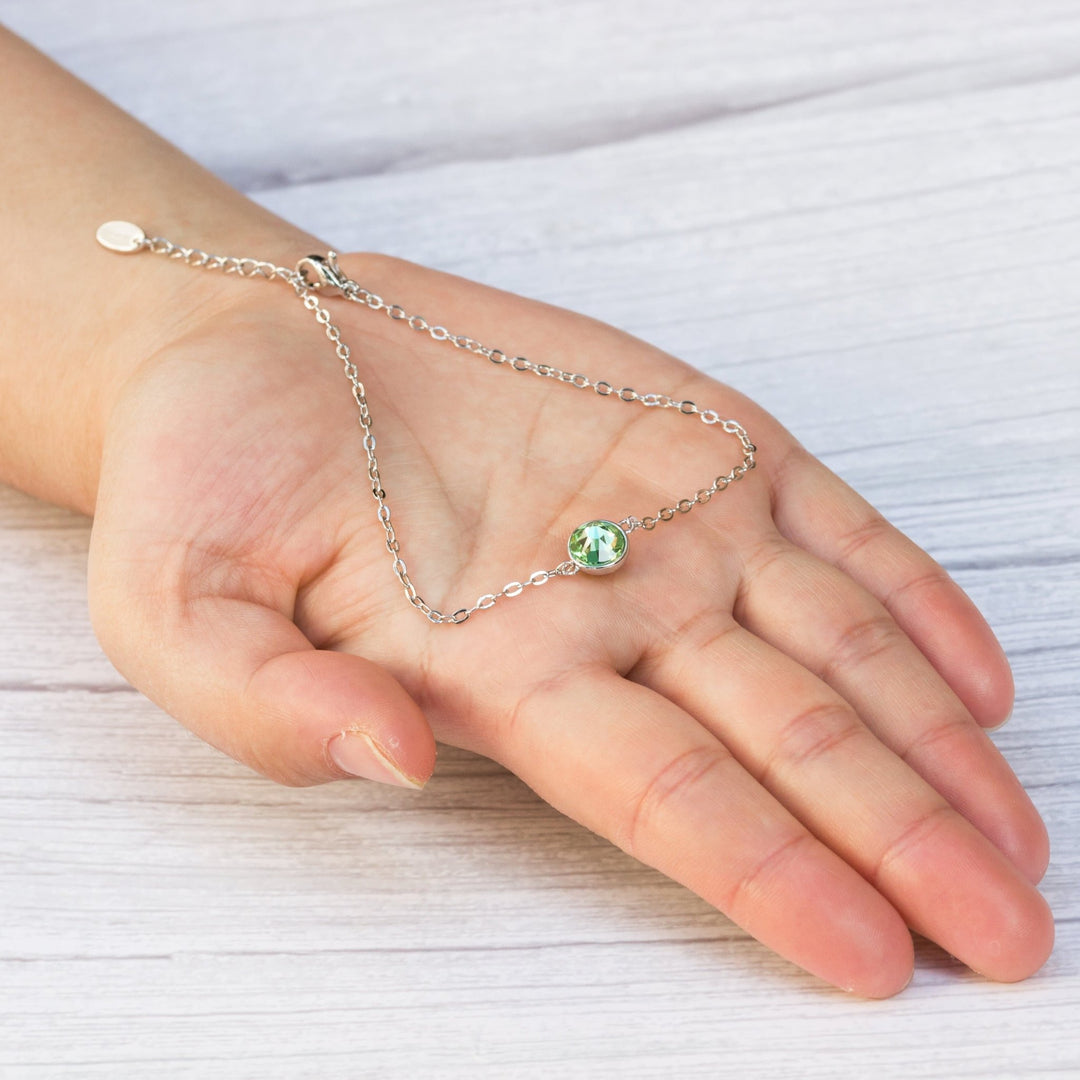Light Green Crystal Anklet Created with Zircondia® Crystals - Philip Jones Jewellery