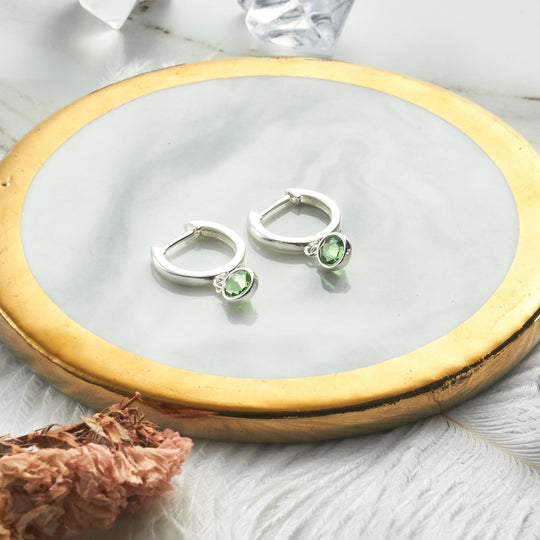 Light Green Crystal Hoop Earrings Created with Zircondia® Crystals - Philip Jones Jewellery