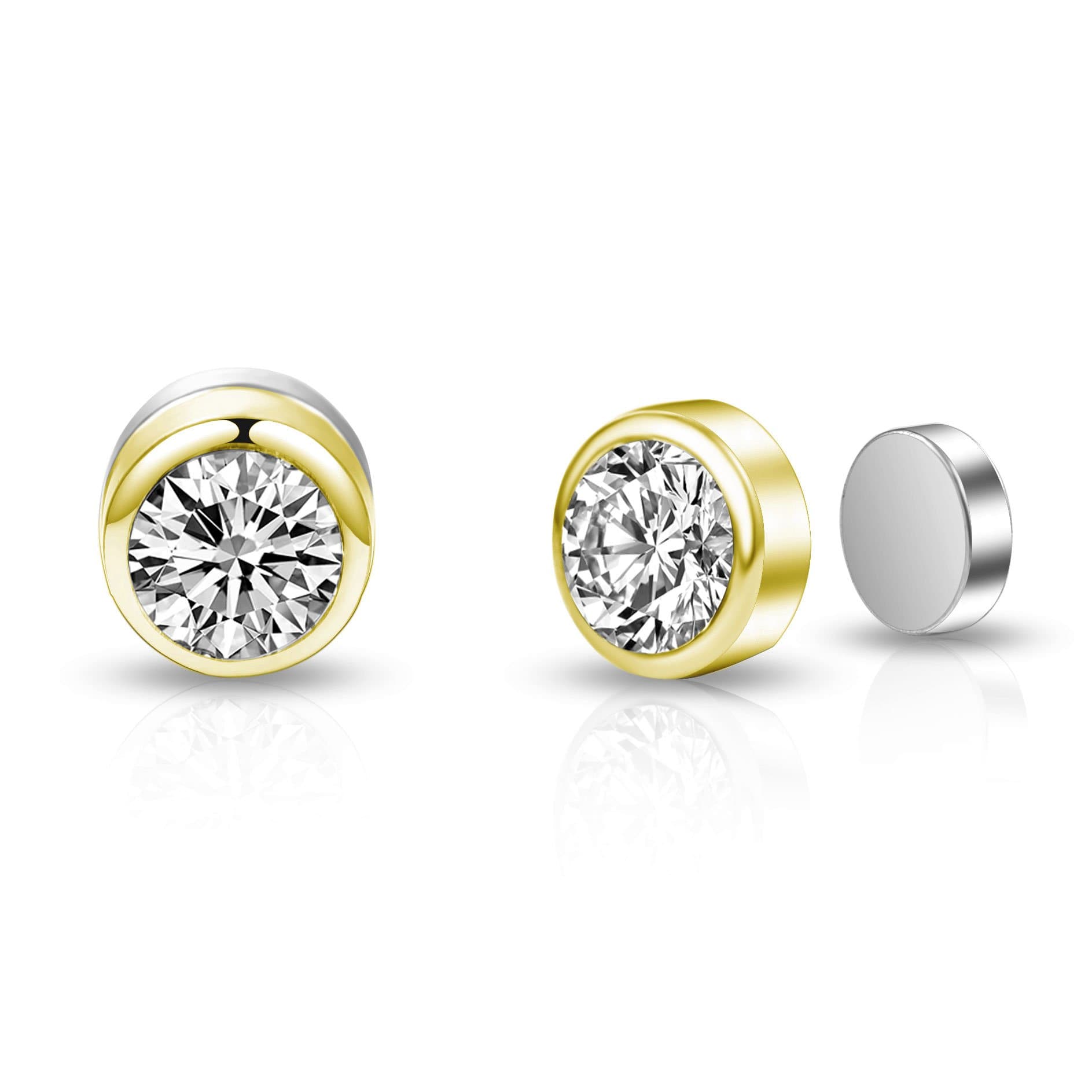 Men's Gold Plated 6mm Magnetic Clip On Earrings Created with Zircondia® Crystals by Philip Jones Jewellery