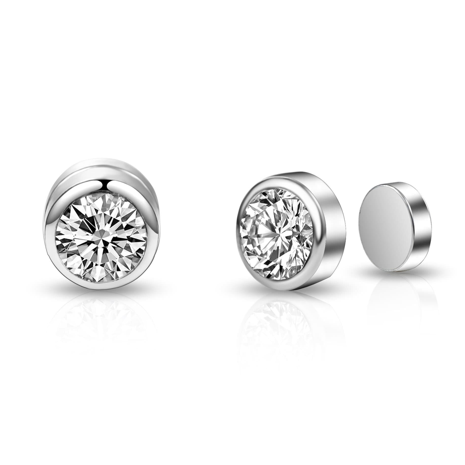 Silver Plated 6mm Magnetic Clip On Earrings Created with Zircondia® Crystals by Philip Jones Jewellery