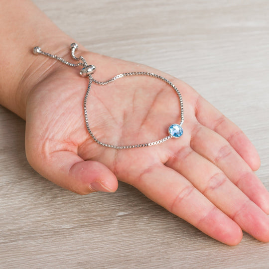 March (Aquamarine) Birthstone Bracelet Created with Zircondia® Crystals - Philip Jones Jewellery