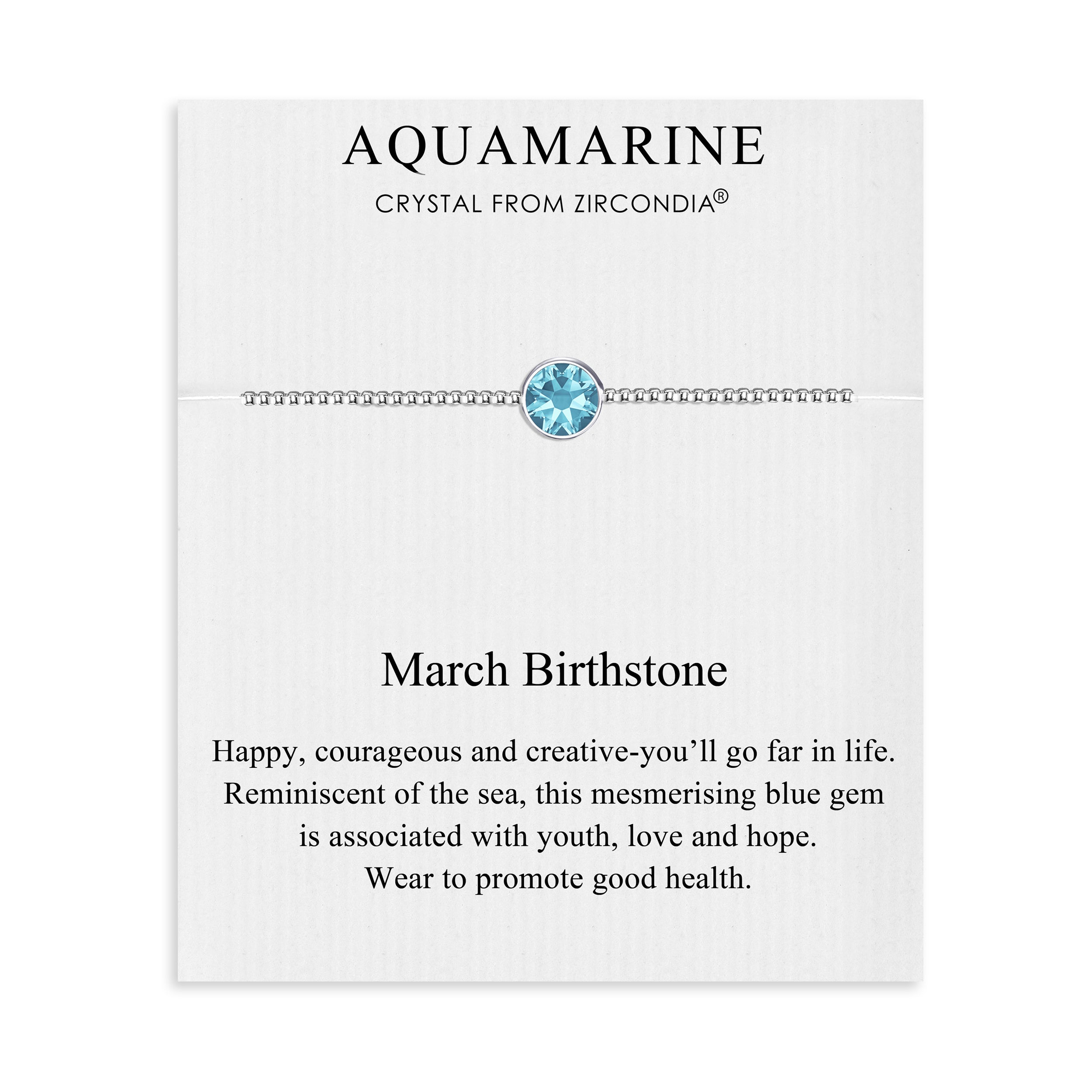 March (Aquamarine) Birthstone Bracelet Created with Zircondia® Crystals by Philip Jones Jewellery