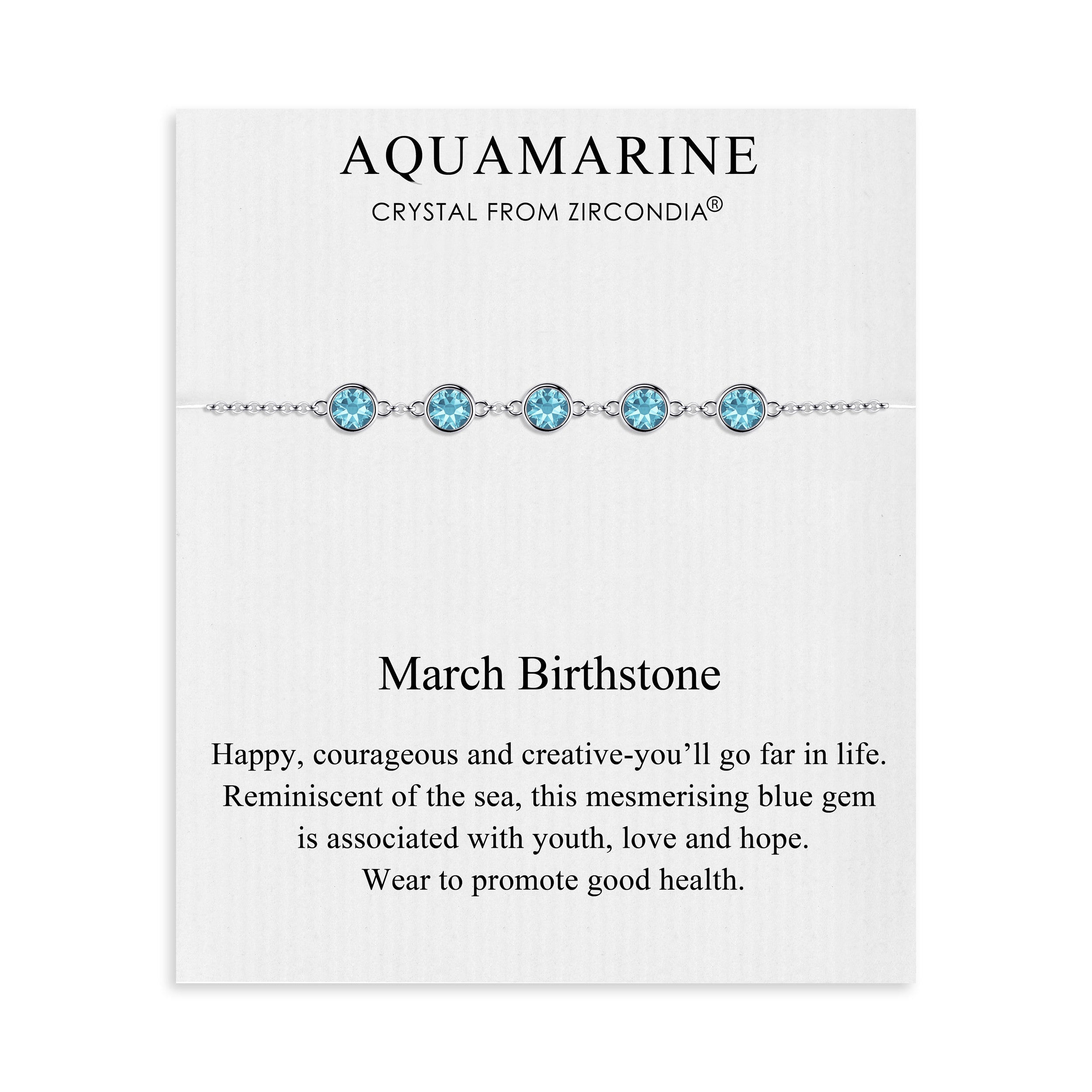 March Birthstone Bracelet Created with Aquamarine Zircondia® Crystals by Philip Jones Jewellery