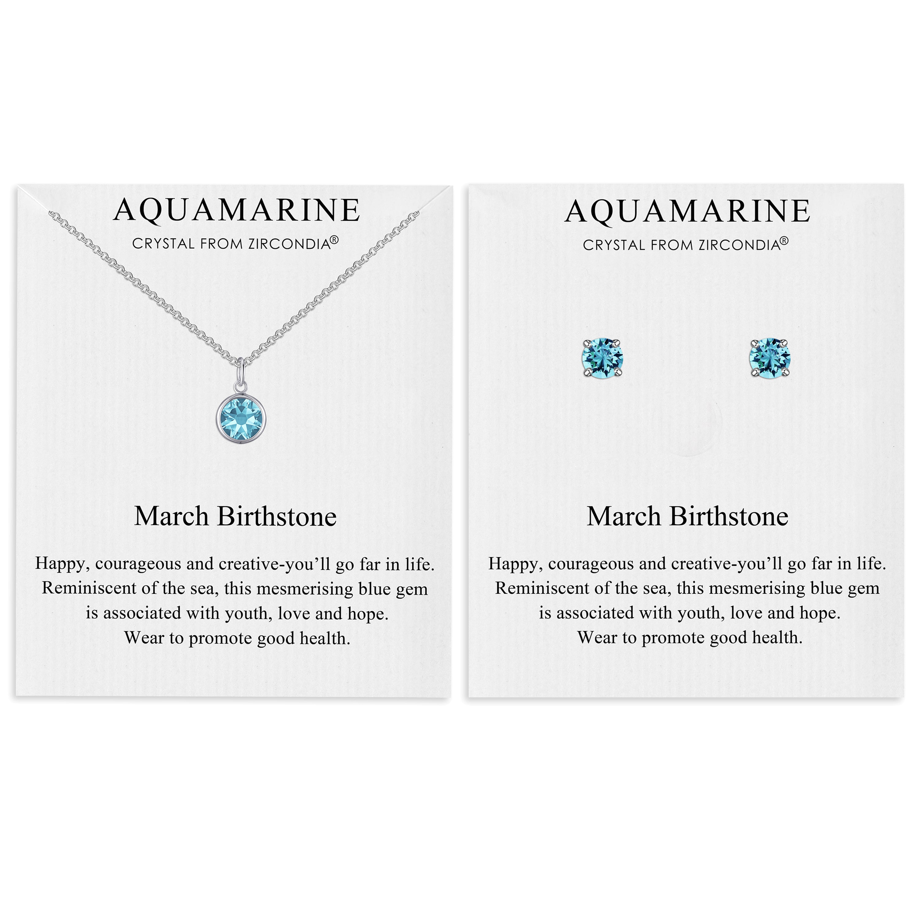 March (Aquamarine) Birthstone Necklace & Earrings Set Created with Zircondia® Crystals by Philip Jones Jewellery