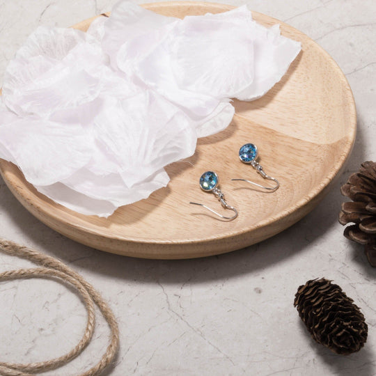 March Birthstone Drop Earrings Created with Aquamarine Zircondia® Crystals - Philip Jones Jewellery