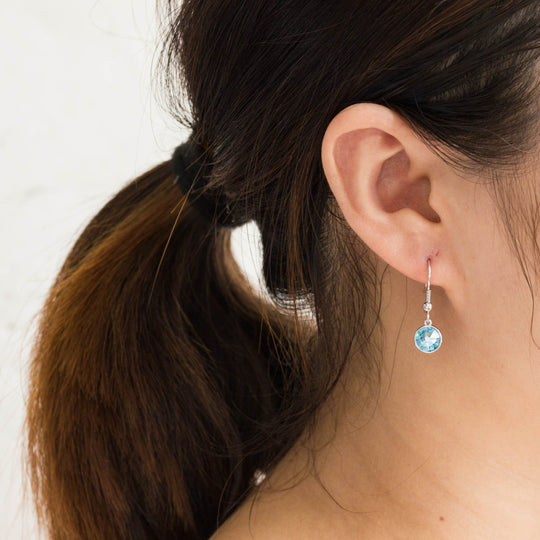 March Birthstone Drop Earrings Created with Aquamarine Zircondia® Crystals - Philip Jones Jewellery