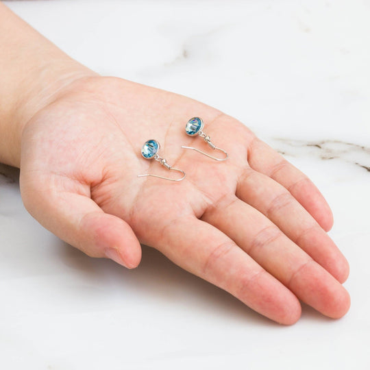 March Birthstone Drop Earrings Created with Aquamarine Zircondia® Crystals - Philip Jones Jewellery