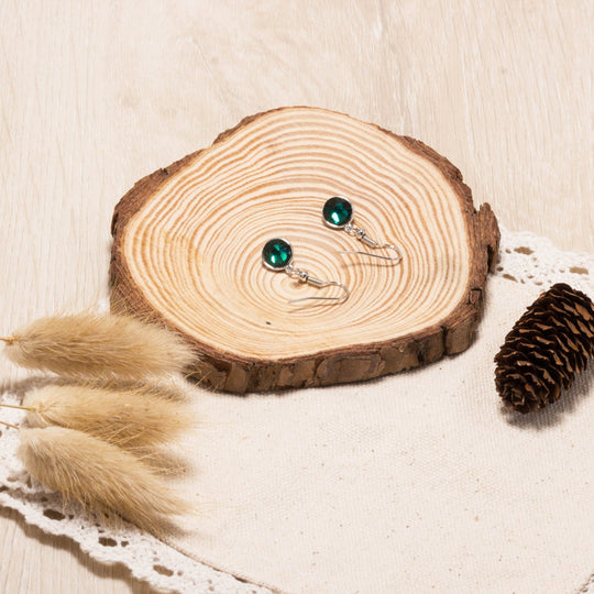 May Birthstone Drop Earrings Created with Emerald Zircondia® Crystals - Philip Jones Jewellery