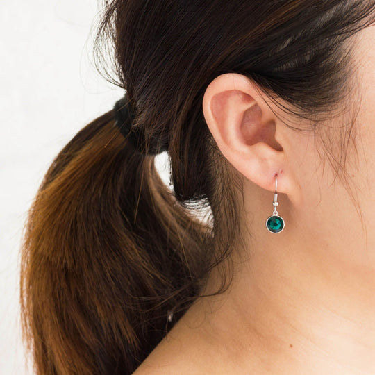 May Birthstone Drop Earrings Created with Emerald Zircondia® Crystals - Philip Jones Jewellery